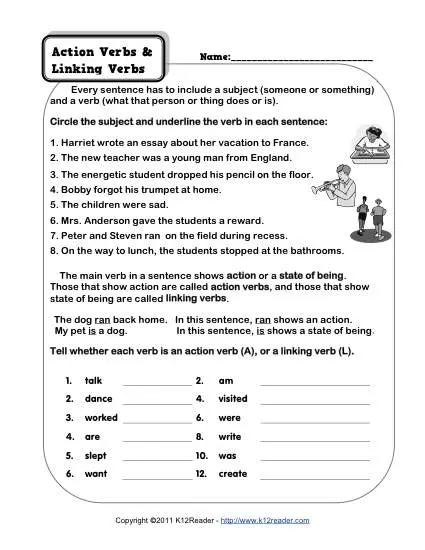 action-verb-and-linking-verb-worksheets