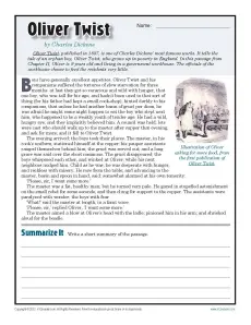 Oliver Twist | 7th Grade Reading Comprehension Worksheet