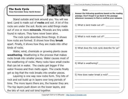 The Rock Cycle | 2nd Grade Reading Comprehension Worksheets