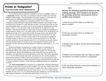 Prime or Composite? | 5th Grade Reading Comprehension Worksheet