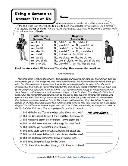 Comma With Yes And No Free Printable Punctuation Worksheets