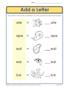 Make a New Word by Adding a Letter | Phonics Worksheet