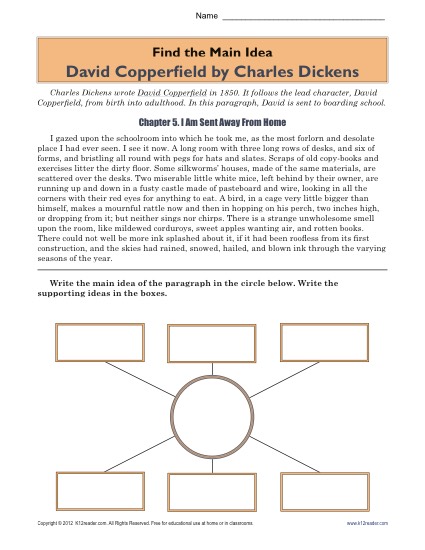 High School Main Idea Worksheet About The Book, David Copperfield High School Main Idea Worksheet About The Book, David Copperfield