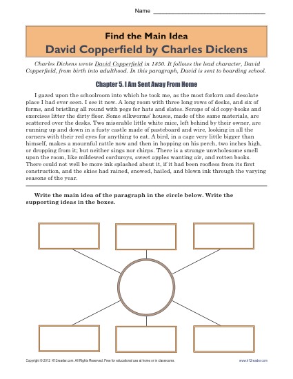 High School Main Idea Worksheet About The Book, David Copperfield