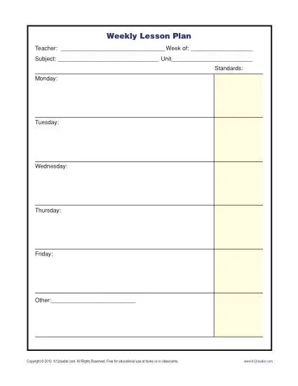 Lesson Plan Template Weekly