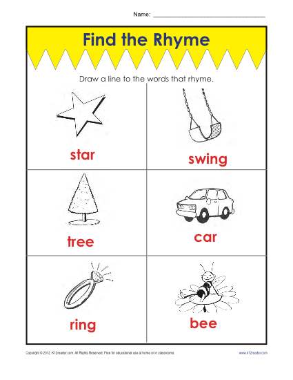 Rhyme Worksheet For Kindergarten