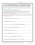 Independent Clause or Dependent Clause Worksheet Activity