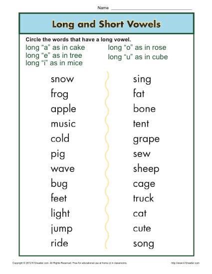 Long And Short Vowel Worksheet Phonics Worksheets