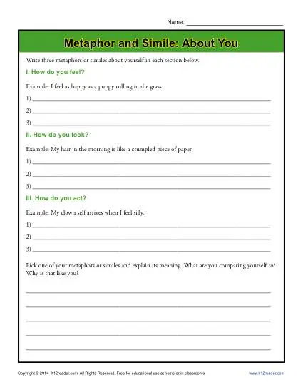 Worksheets For Teaching Similes And Metaphors - Breadandhearth