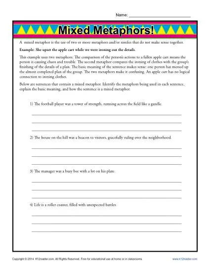 Mixed Metaphors Worksheet | Figurative Language