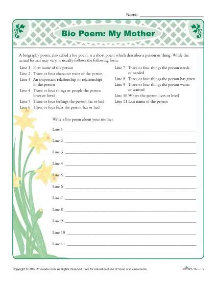 Mother's Day Printable Bio Poem
