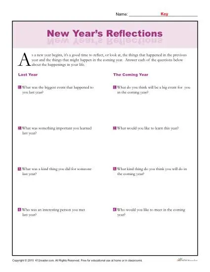 New Year's Writing Activity | Reflections