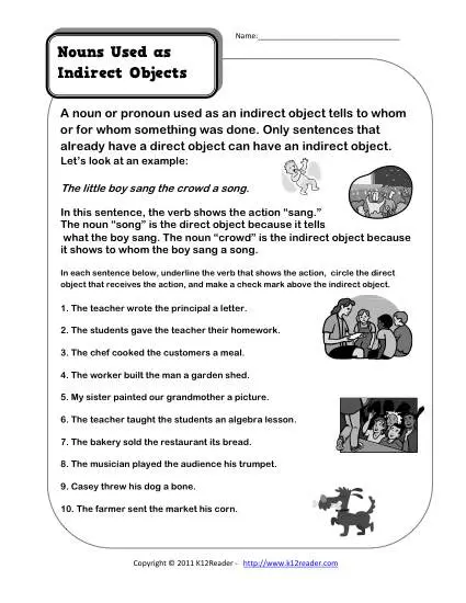 Nouns as Indirect Objects | 3rd Grade Noun Worksheet