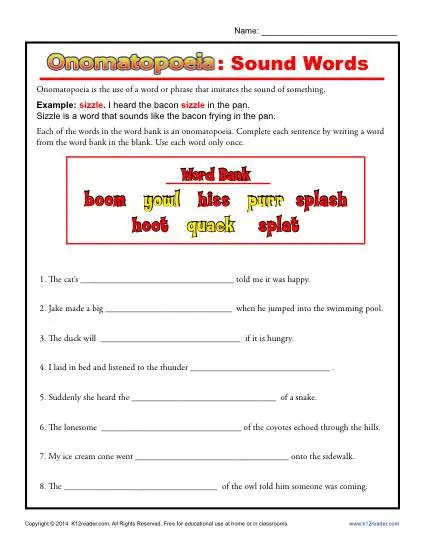 Onomatopoeia: Sound Words | Figurative Language Worksheets