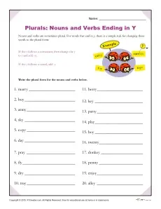 Spelling Patterns Worksheet | Nouns and Verbs Ending in Y