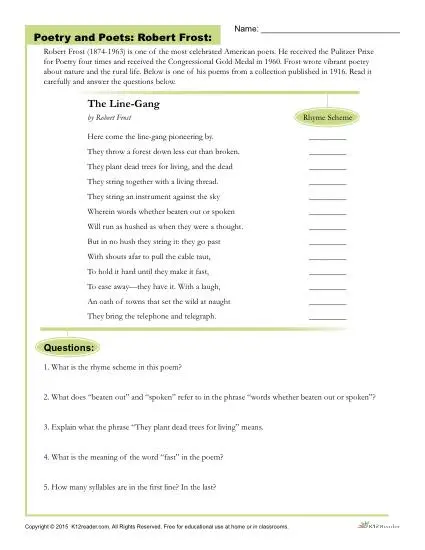 Poetry and Poets: Robert Frost | Poetry Worksheet