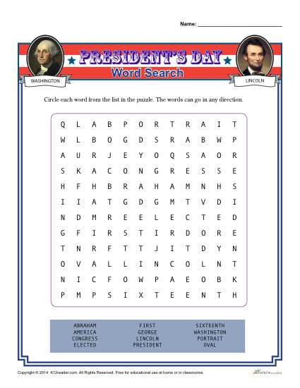 Presidents Day Word Search Activity For 2nd 4rd And 4th Grade