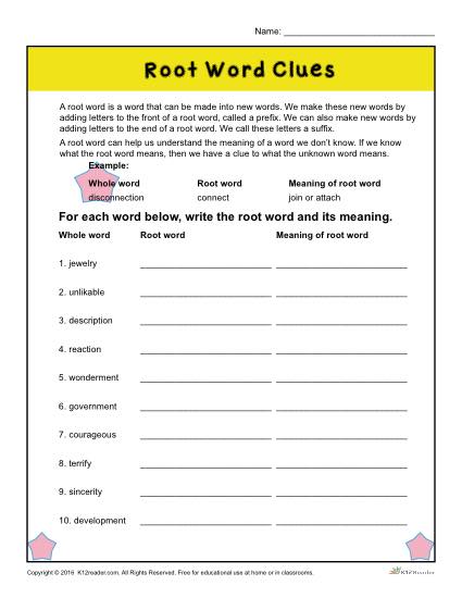 Root Word Clues 2nd And 3rd Grade Worksheets