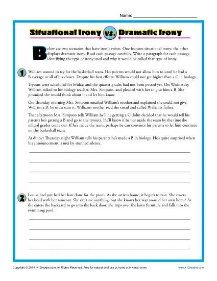 Situational Irony vs. Dramatic Irony | Figurative Language Worksheets