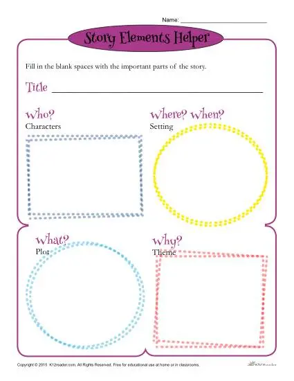 Elements Of A Story Worksheet