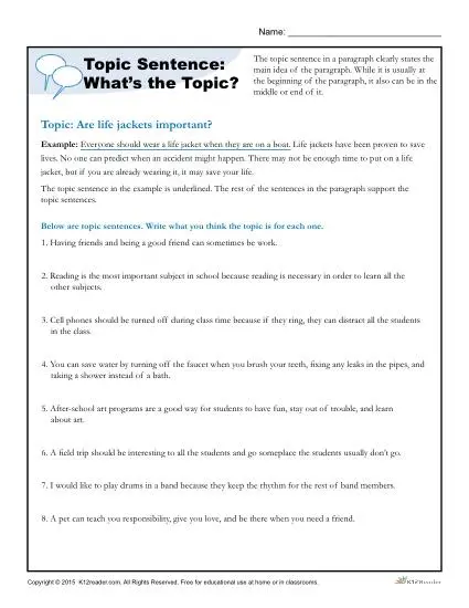 topic sentence writing activities
