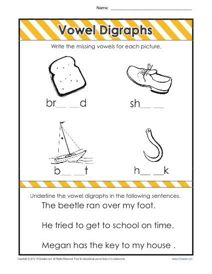 Vowel Diagraph Worksheet | Phonics Worksheets