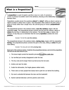What is a Preposition? Printable Worksheet