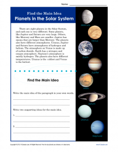Main Idea Activity - Planets in the Solar System