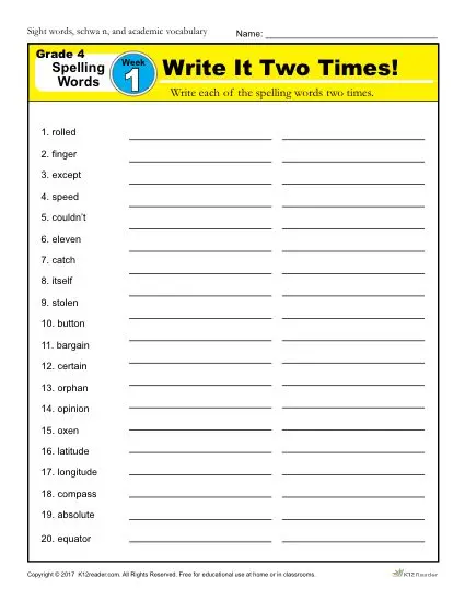 fourth-grade-spelling-words-list-week-1-k12reader