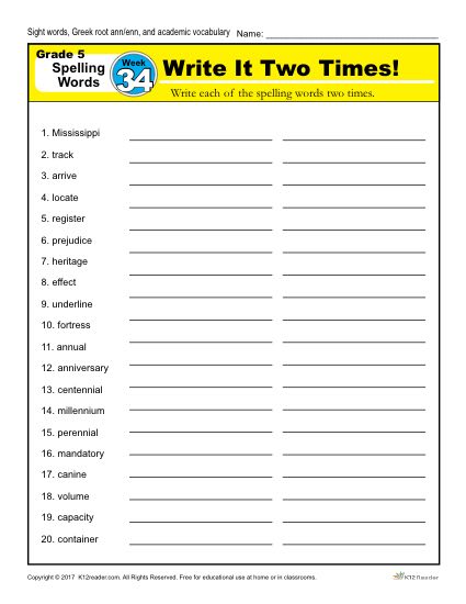 5th Grade Spelling Words - Lesson 34 of 36