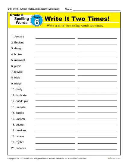 5th Grade Spelling Words - Lesson 6 of 36