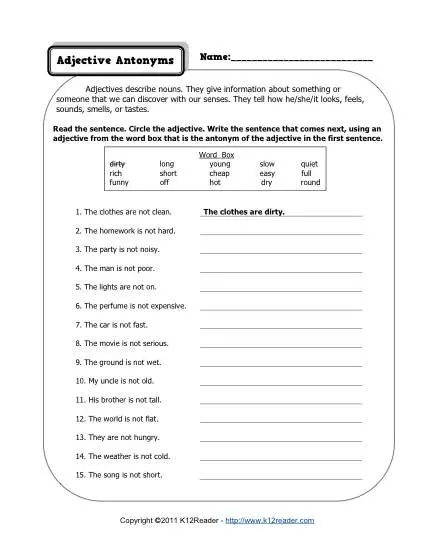 Adjective Antonyms | 2nd Grade Adjective Worksheets