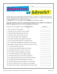 Adjective Or Adverb 2nd Or 3rd Grade Worksheet