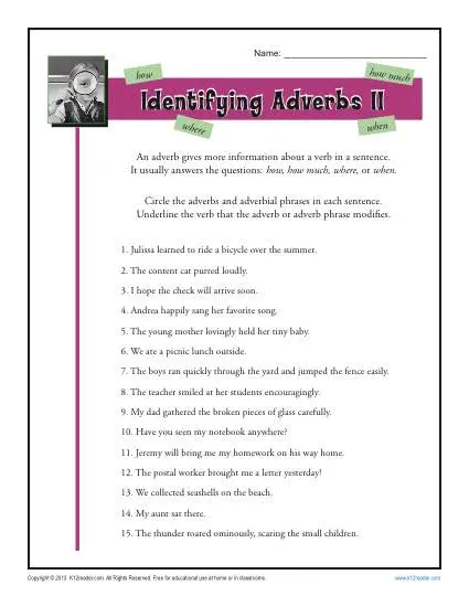 Identifying Adverbs Activity - Practice II