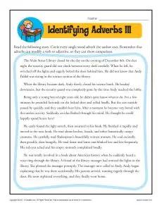 Identify the Adverbs III - Printable Worksheet Activity