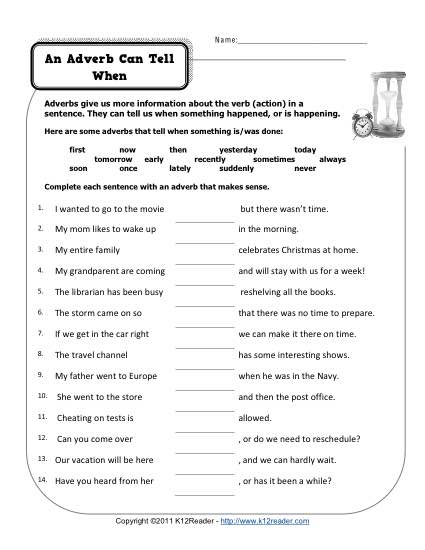 Free, Printable Adverb Worksheet - Adverbs Can Tell When