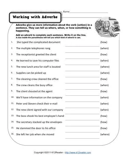 Free, Printable Adverb Worksheet - Working with Adverbs