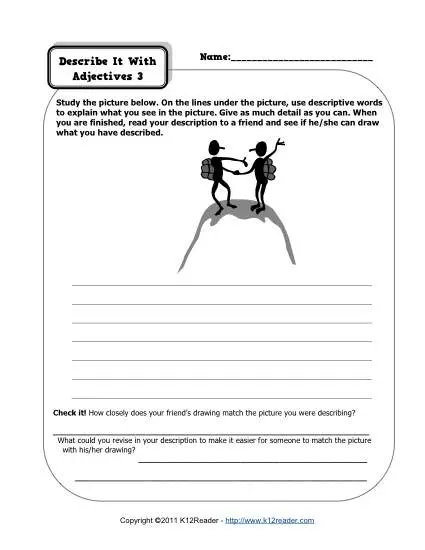 descriptive writing worksheets grade 3