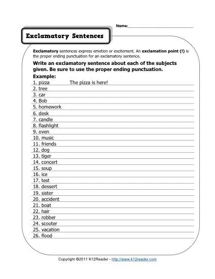 Free, Printable Exclamatory Sentences Worksheet