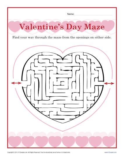 Valentine's Day Worksheet | Maze - Kindergarten and 1st Grade