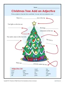 Christmas Add An Adjective Worksheet For 2nd And 3rd Grade