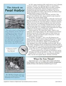 The Attack on Pearl Harbor | 7th Grade Reading Comprehension Worksheet