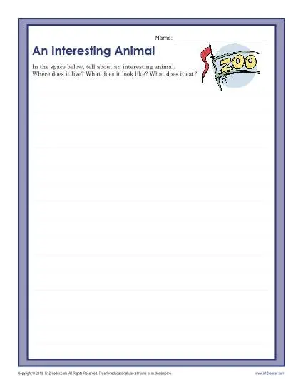 An Interesting Animal Writing Prompt Worksheet