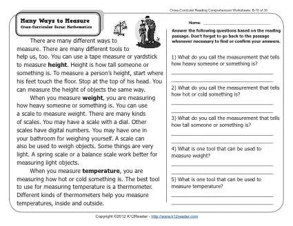 Many Ways to Measure | 2nd Grade Reading Comprehension Worksheets