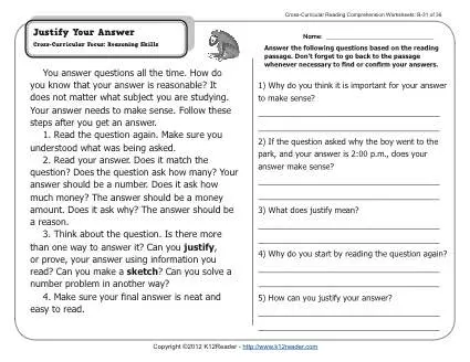 Justify Your Answer | 2nd Grade Reading Comprehension Worksheets