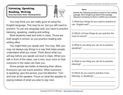 listening speaking reading writing 2nd grade reading comprehension worksheets