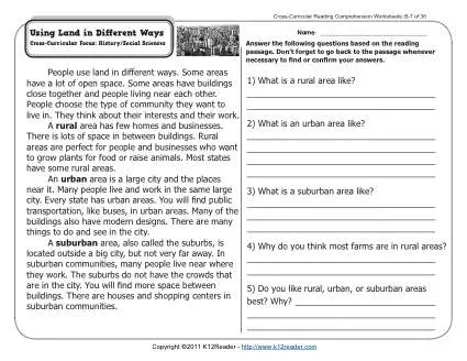 Using Land In Different Ways 2nd Grade Reading Comprehension Worksheets