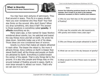 What is Gravity? | 2nd Grade Reading Comprehension Worksheets