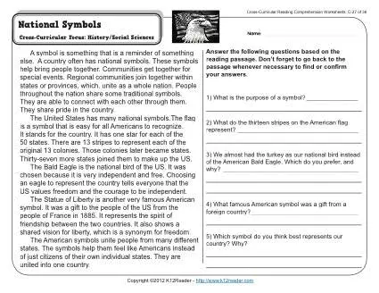 National Symbols 3rd Grade Reading Comprehension Worksheet