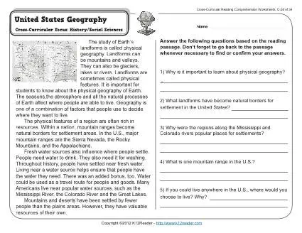 united states geography 3rd grade reading comprehension worksheet